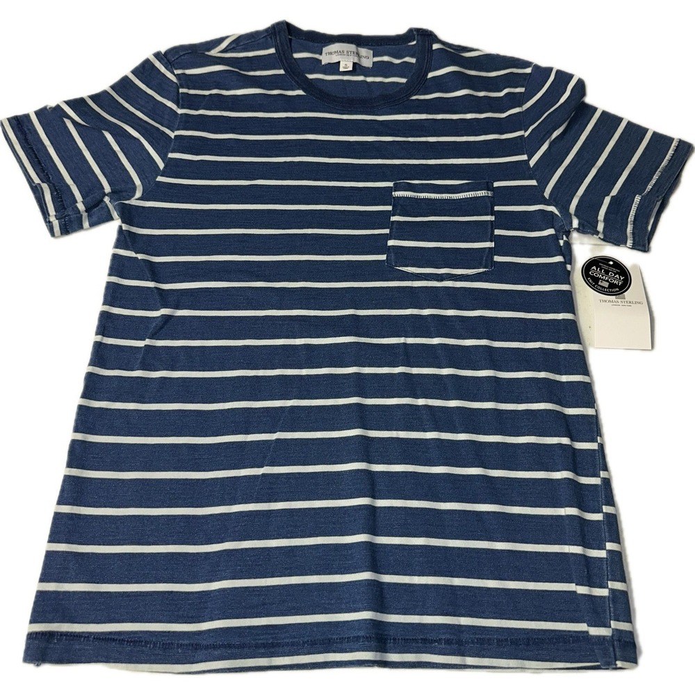 Thomas Sterling London New York Blue White Striped Shirt Men's Small NWT